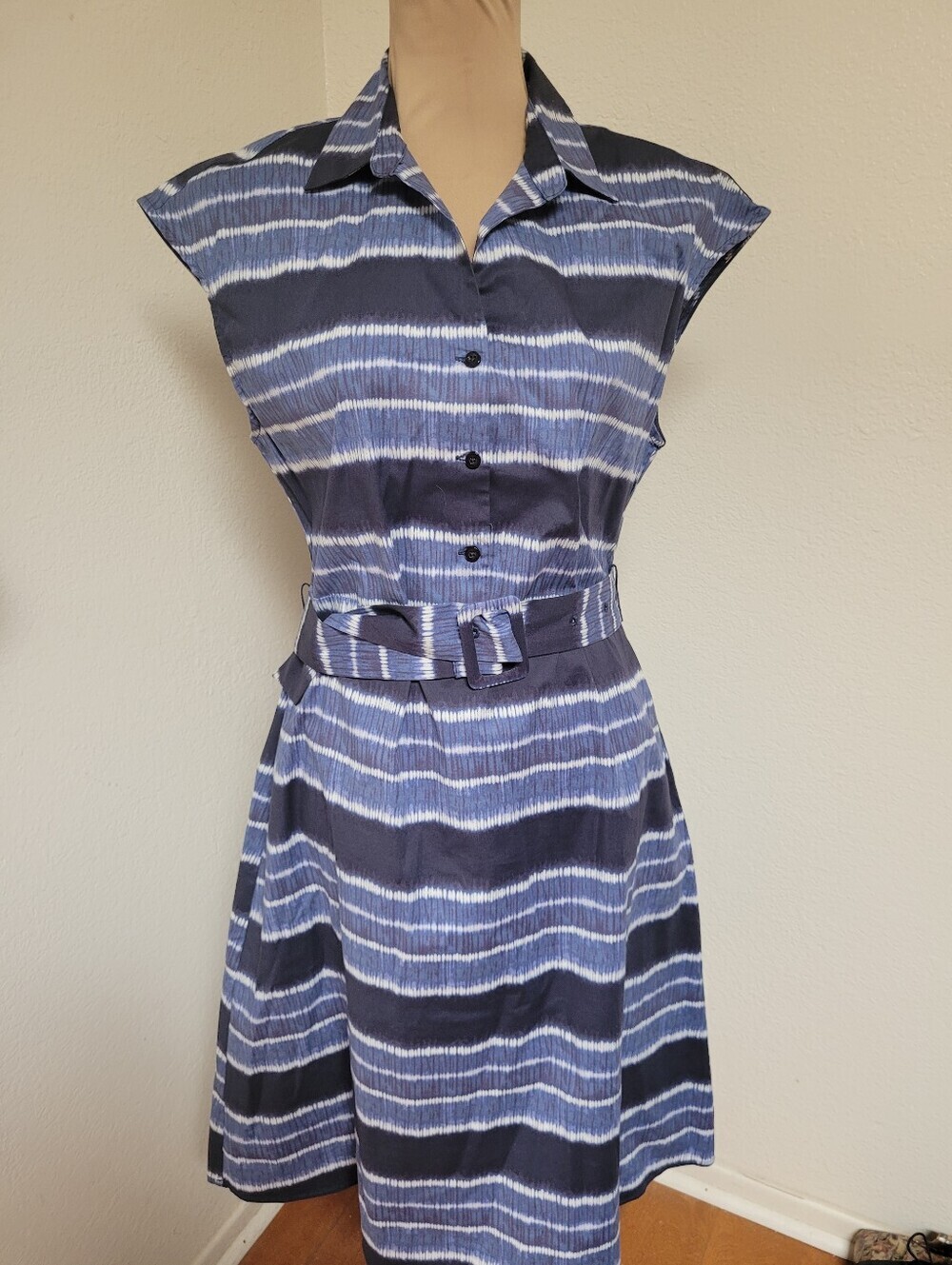 Marc New York Striped Blue Belted Dress - Navy & Light Blue